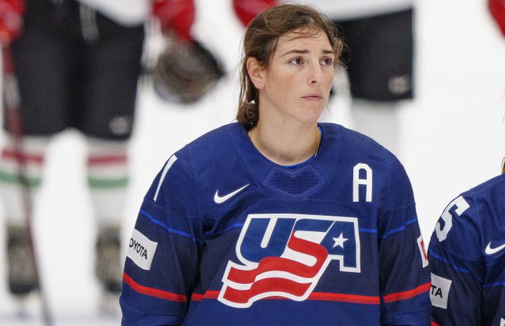 Hilary Knight of USA after the IIHF World Championship Woman's ice hockey match between USA and Hungary in Herning, Denmark, Thursday, Sept. 1, 2022. 