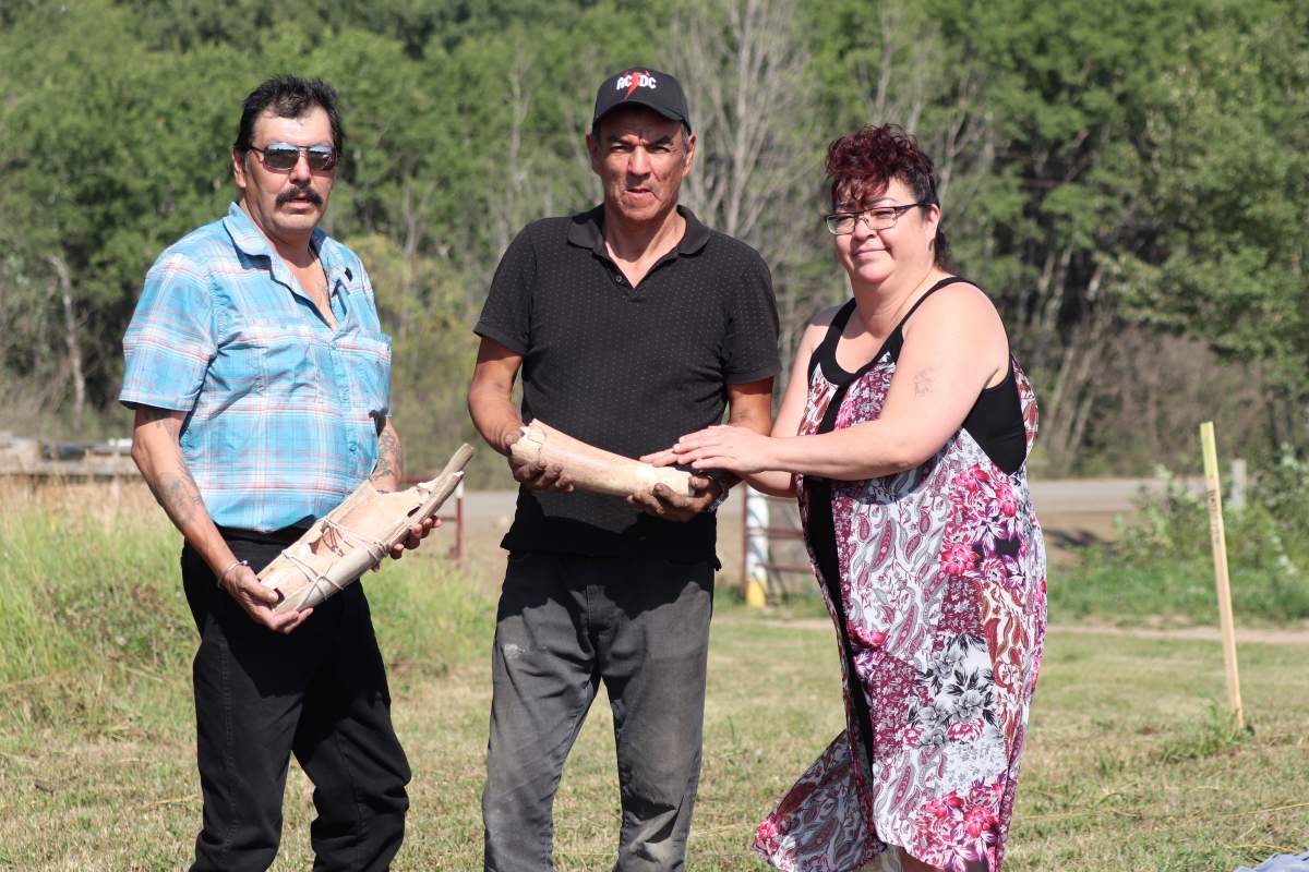 A mammoth tusk was found by Jarrod Cardinal on the Saddle Lake Cree Nation, Alta. in September 2022.