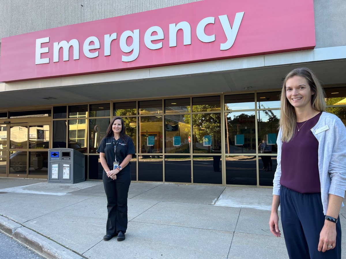 Chief of emergency medicine Dr. Christie MacDonald (left) is joined by injury prevention specialist Jennifer Britton outside the emergency room at University Hospital in north London, Ont.