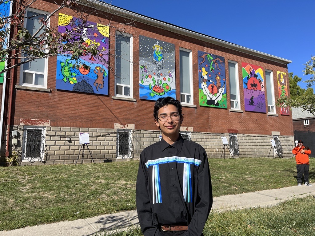 Sir Frederick Nicholas wears a shirt modelled after one worn by his late great-grandfather during Friday’s unveiling of We Are Still Here.