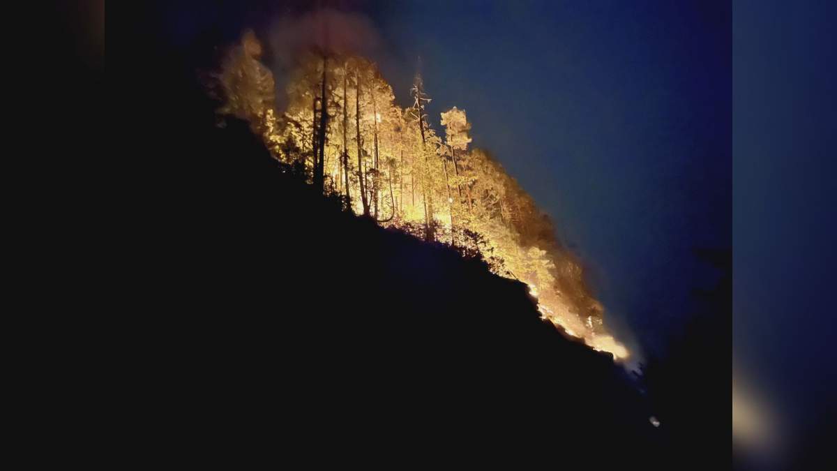 Images captured late Saturday night show active fire activity in Mission, B.C.