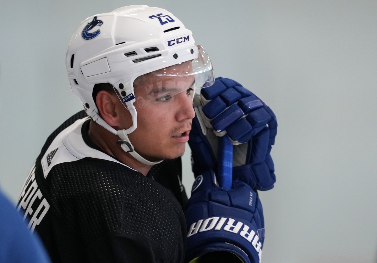Vancouver Canucks defenceman Brady Keeper looks on during training camp in Whistler, B.C.