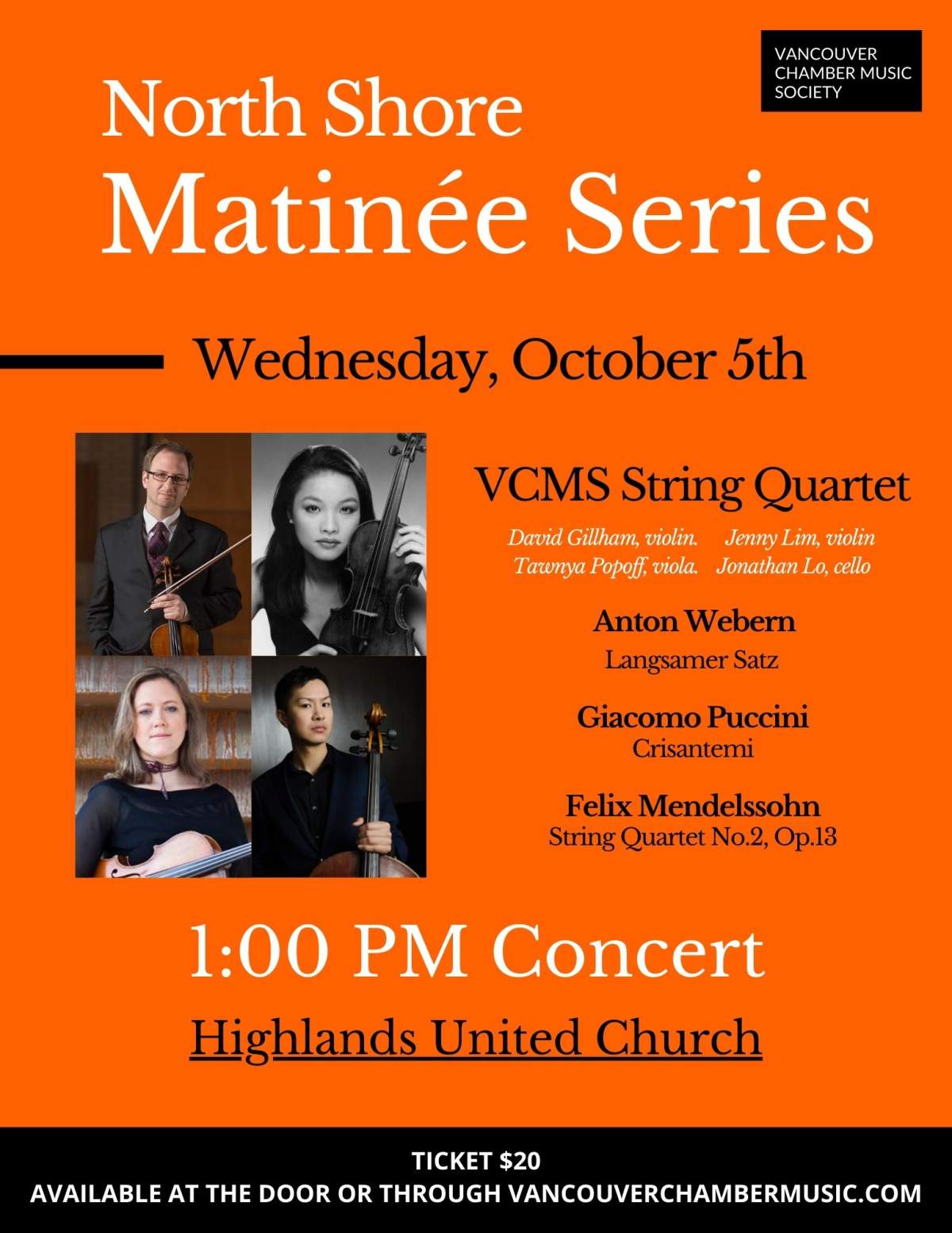 VCMS String Quartet – Wednesday October 5, 2022 at 1:00PM - image