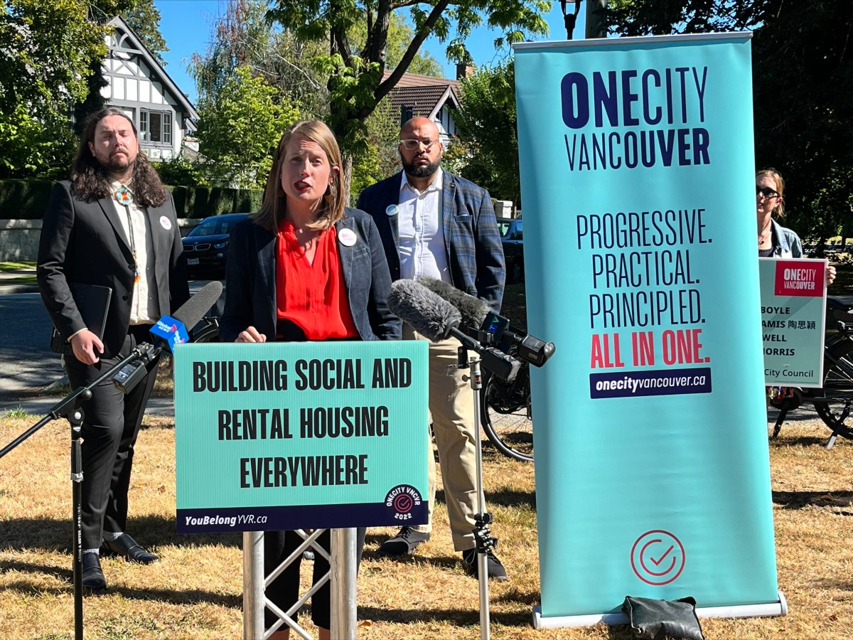 OneCity Vancouver councillor Christine Boyle announces her party's housing platform in the upcoming Vancouver election. 