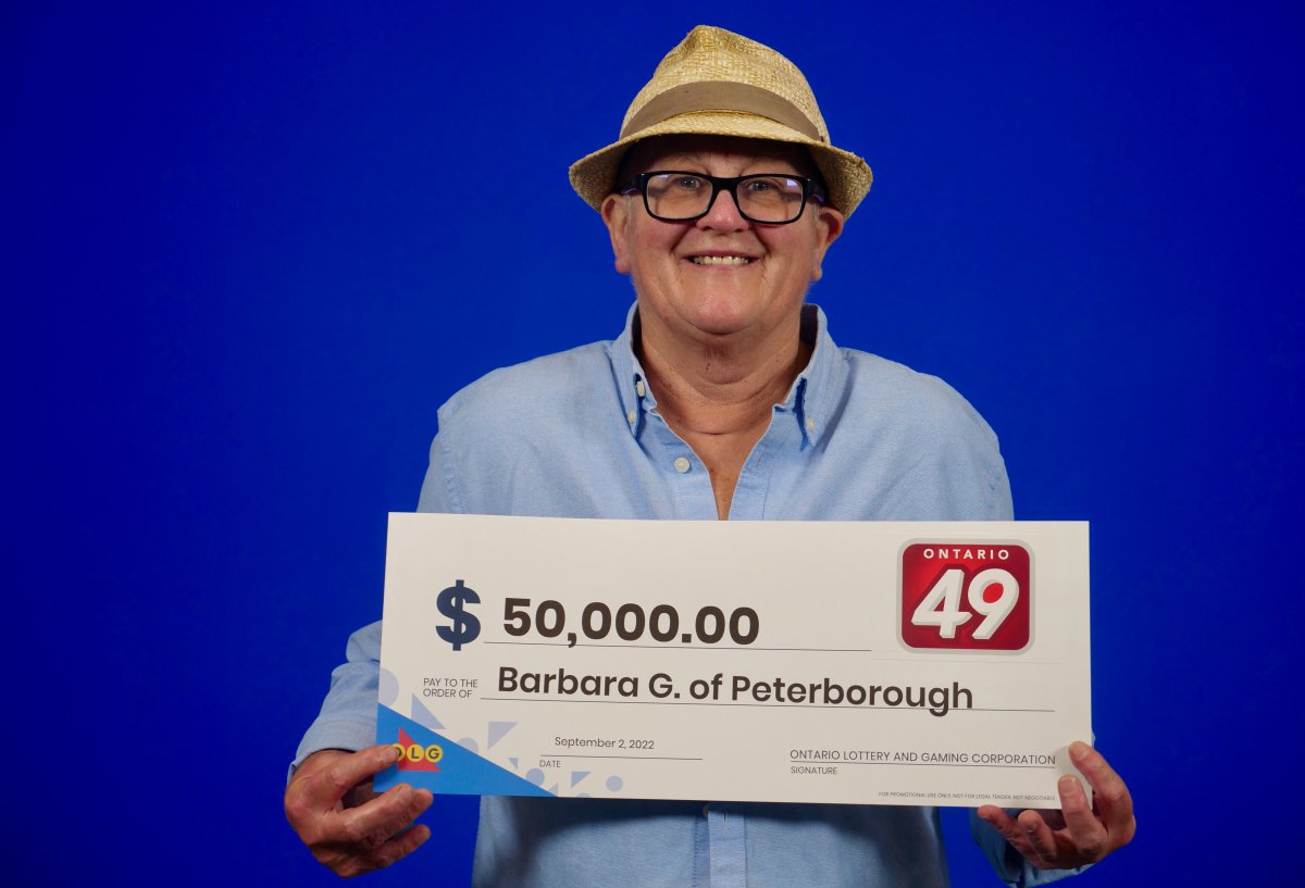 Barbara Gautreau of Peterborough is celebrating after winning an Ontario 49 second prize worth $50,000 in the Aug. 20, 2022 draw.