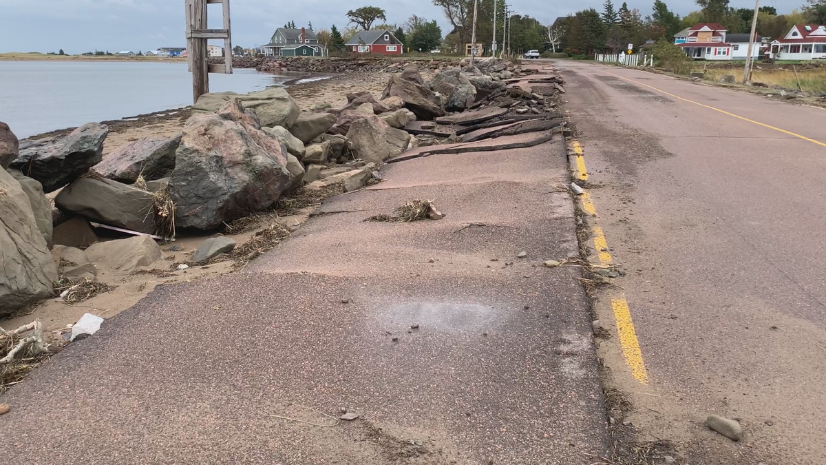 Roads leading to the Pointe-du-Chene wharf were torn up by the force of the water on Saturday.