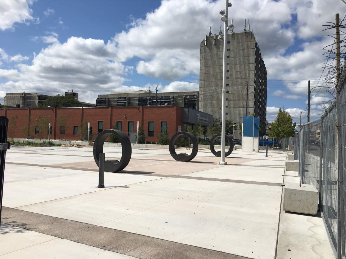 The urban park in the former Louis Street parking in Peterborough is expected to open in October 2022.