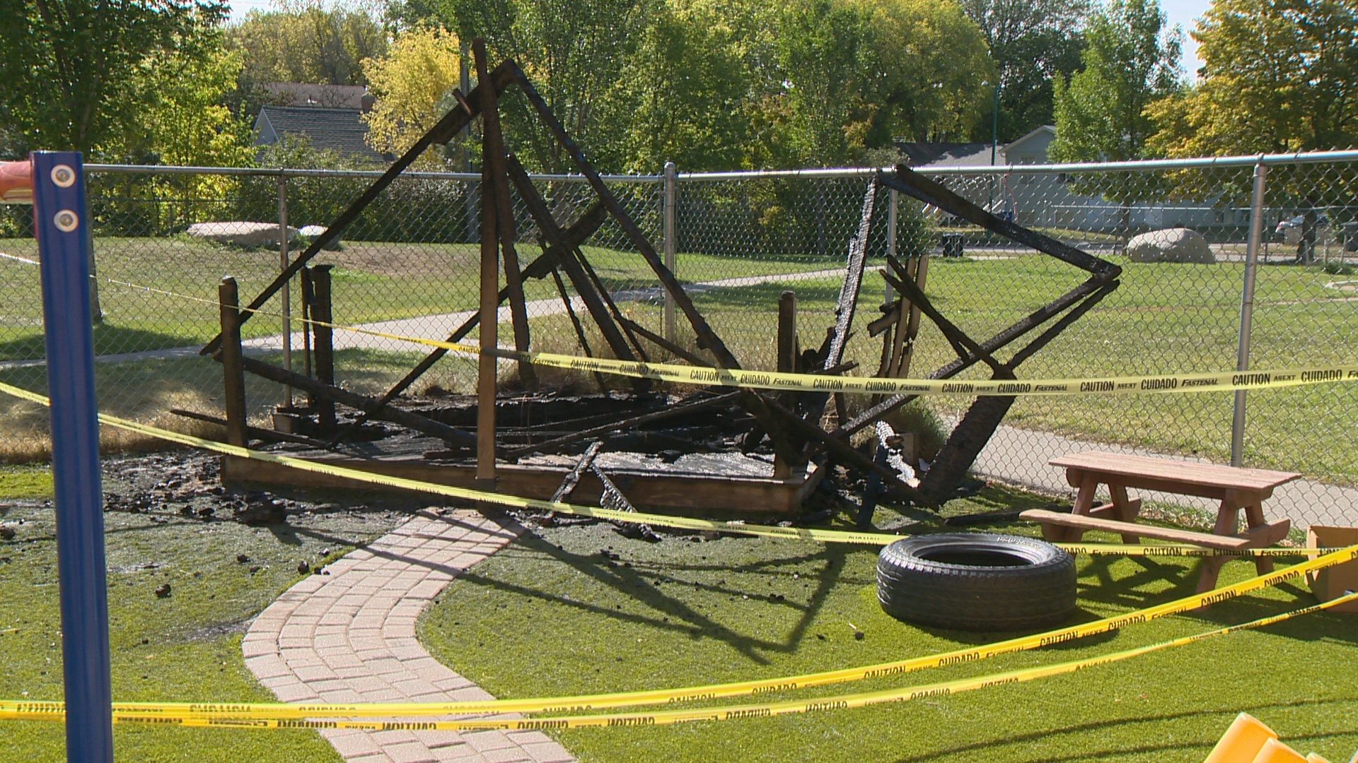 A suspicious fire burnt down a Saskatoon daycare's playground early Tuesday, September 20th.
