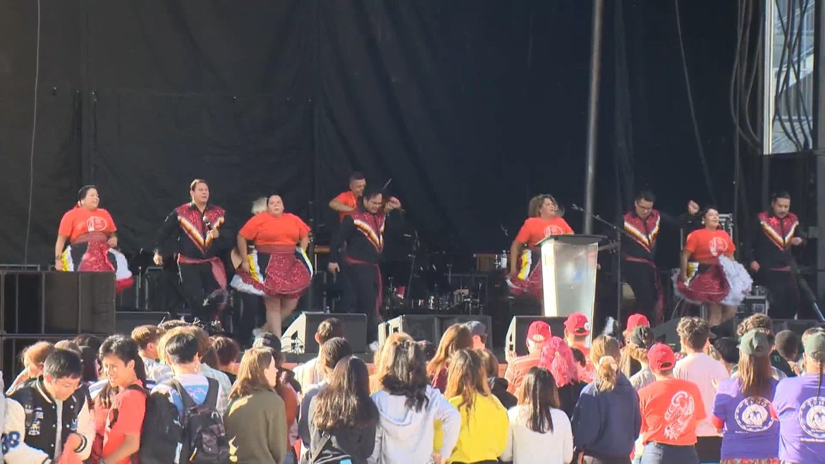 The Creeland Dancers on stage at Mosaic Stadium.