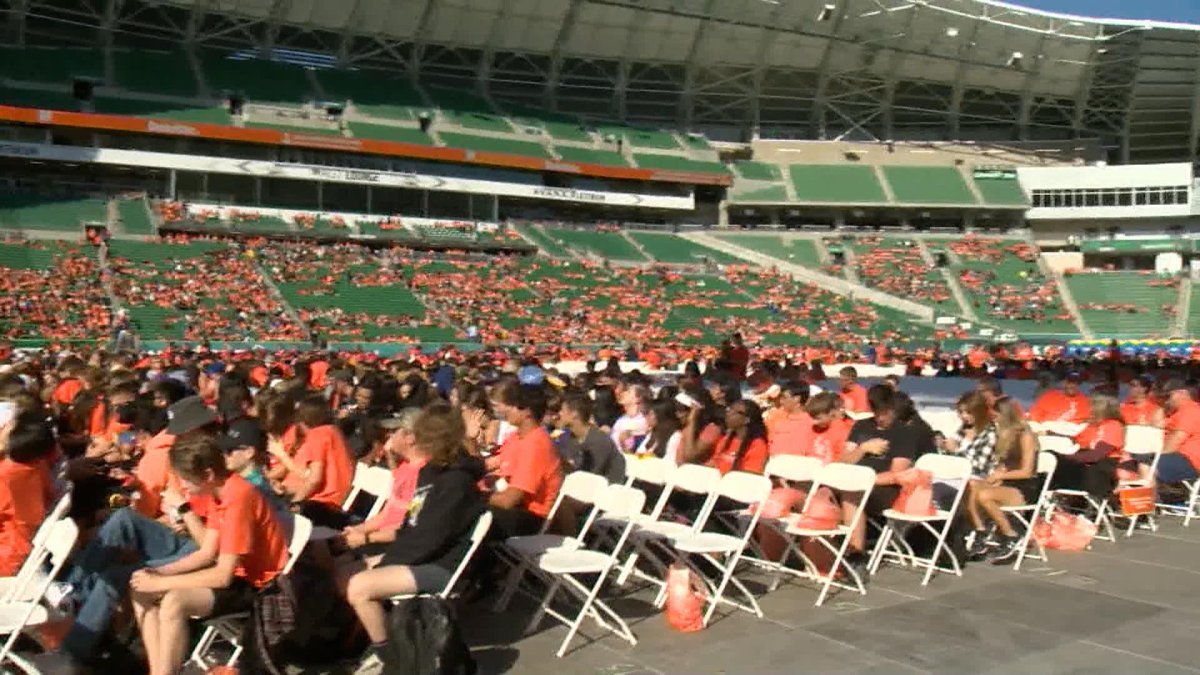 Mosaic Stadium in Regina with thousands of students and community members attending Miyo-wîcîwitowin Day .