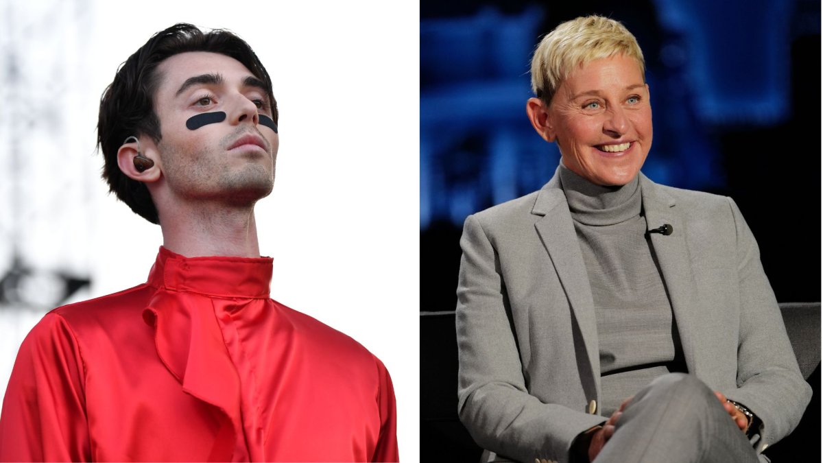 A split photo of Greyson Chance and Ellen DeGeneres.