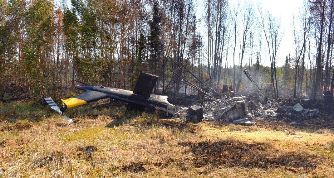 The Yellowhead Helicopters Bell Textron 212 helicopter that crashed near Evansburg, Alta. on June 28, 2021.