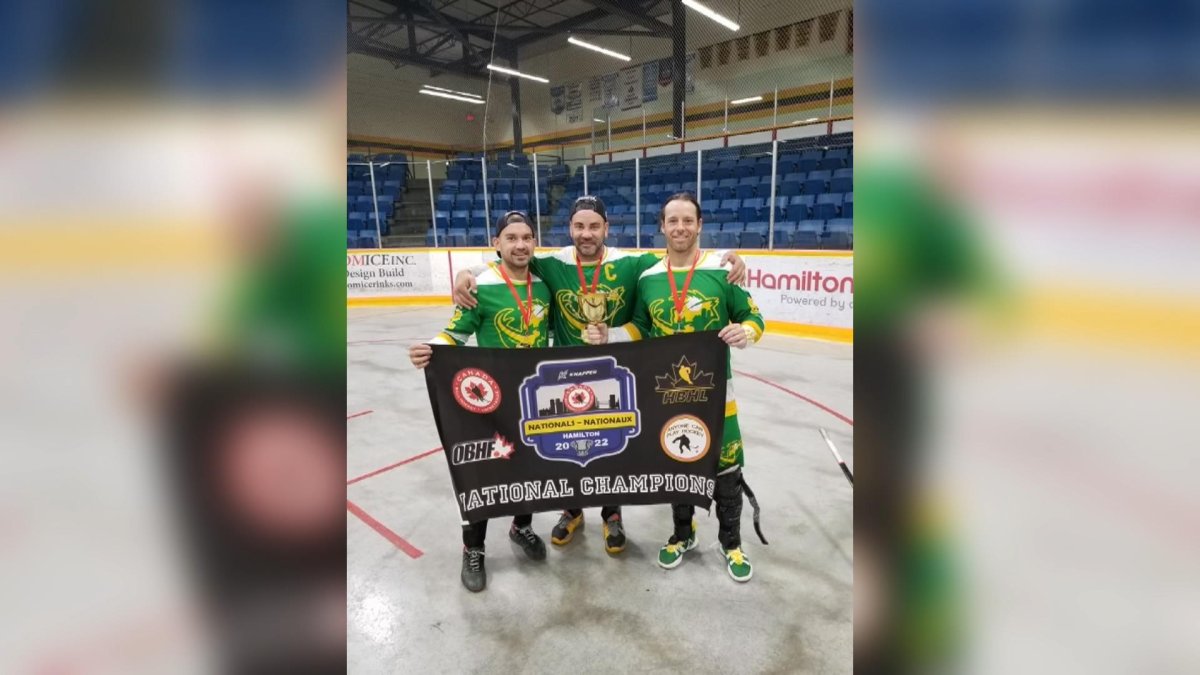 Brock Harrison with Mammoth teams in Hamilton, Ont., after winning gold.