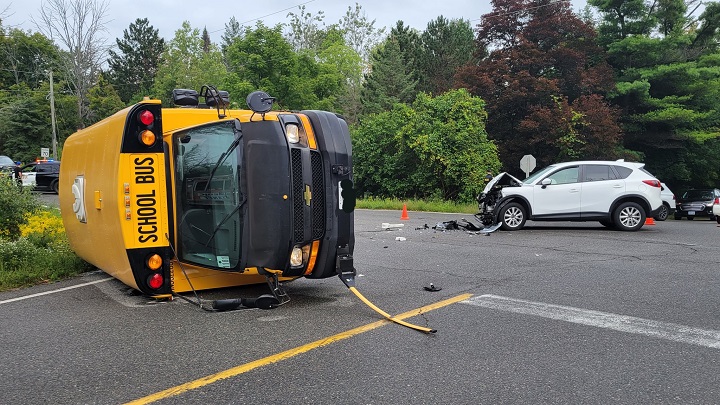 The scene of a crash involving a school bus in Caledon, Ont., on Wednesday.