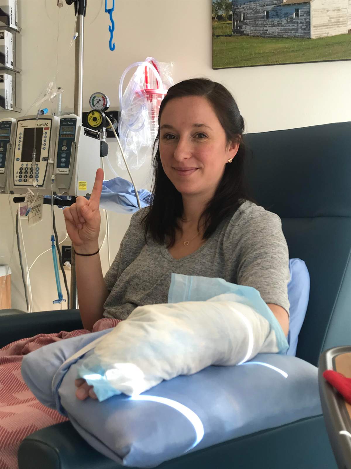 Attending my first chemo session at the Tom Baker Cancer Centre in March 2019.