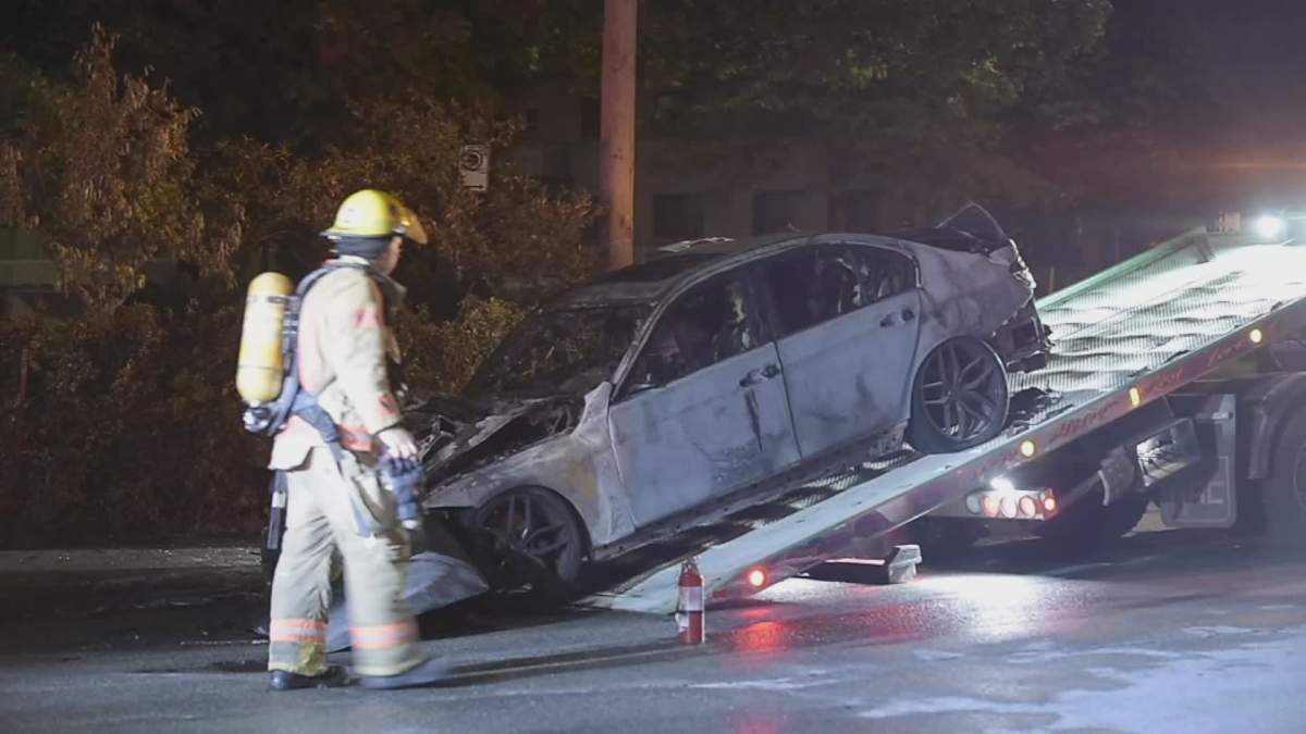 Arson is suspected in two overnight fires that destroyed 2 cars in northeast Montreal.  Wednesday, September 7, 2022.