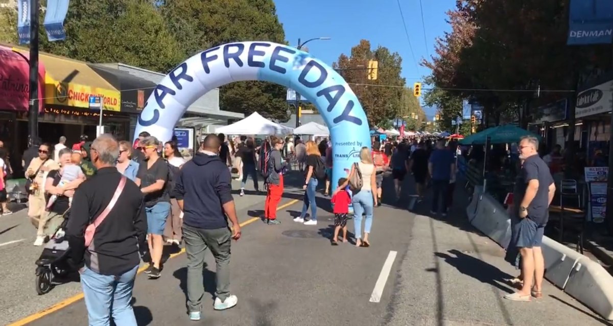 Thousands of people gathered on Sunday afternoon in Vancouver's West End for a Car Free Day.