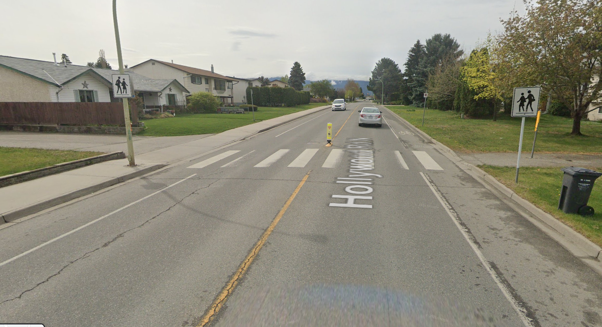 This crosswalk on Hollywood Road in Kelowna is causing some concern among area residents. 