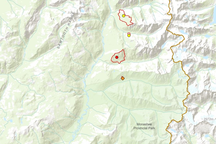 Four wildfires burning near Monashee Provincial Park on Sept. 10, 2022.