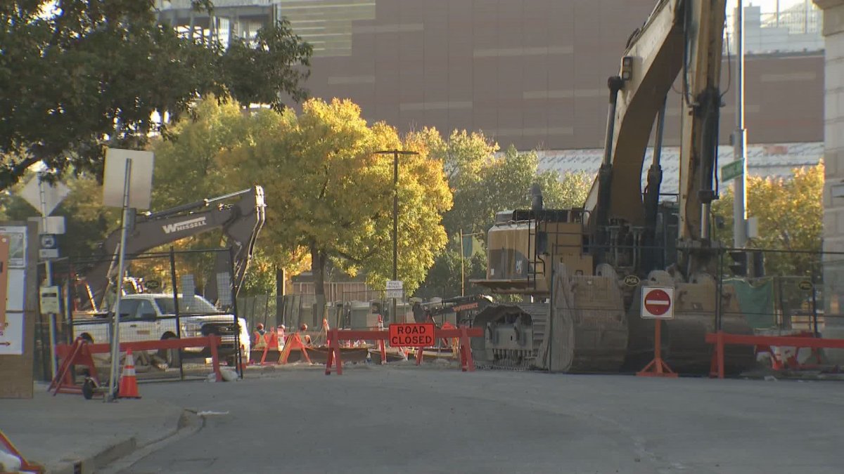 The intersection at 12 Avenue S.E. and Olympic Way has been closed to allow for crews to relocate utility lines to make way for a future tunnel under Calgary's downtown core. 