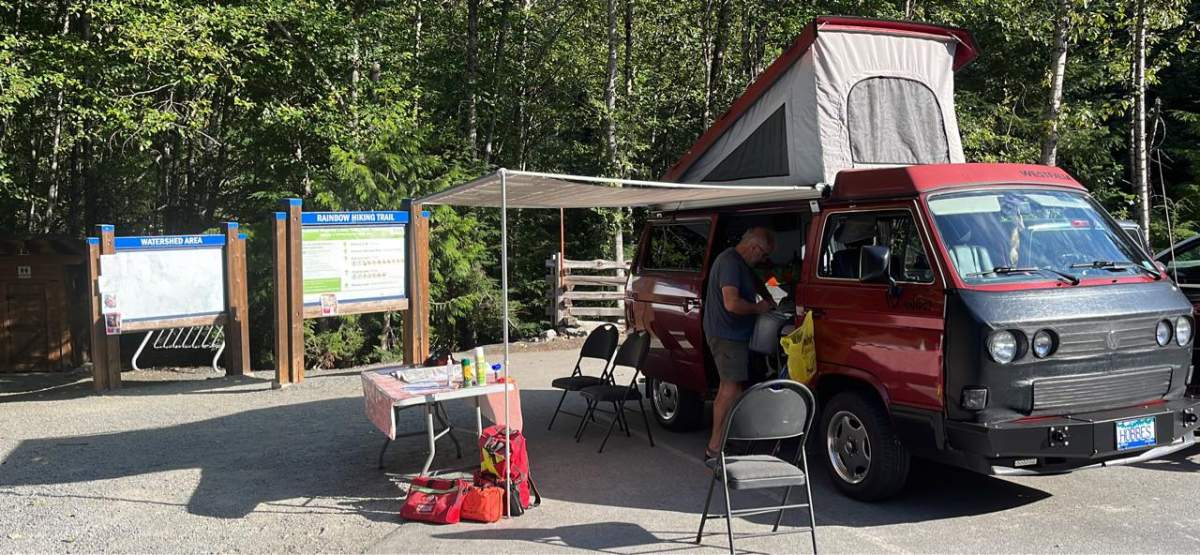 A basecamp for search operations was set up in the Rainbow Trailhead parking lot in Whistler, Thursday morning.