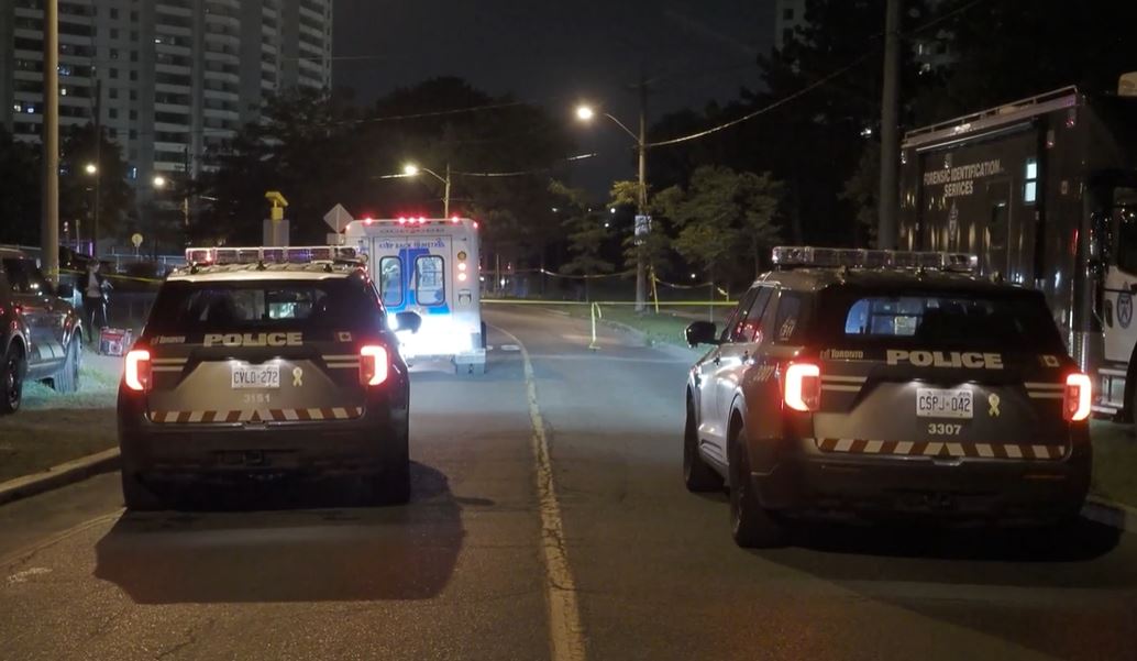 Police on scene following a stabbing on Driftwood Avenue and Jane Street on Sept. 20, 2021.