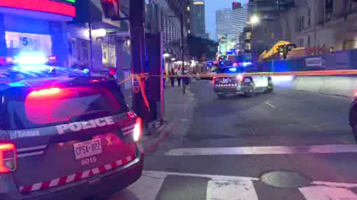 Police at Yonge and College streets Monday morning.