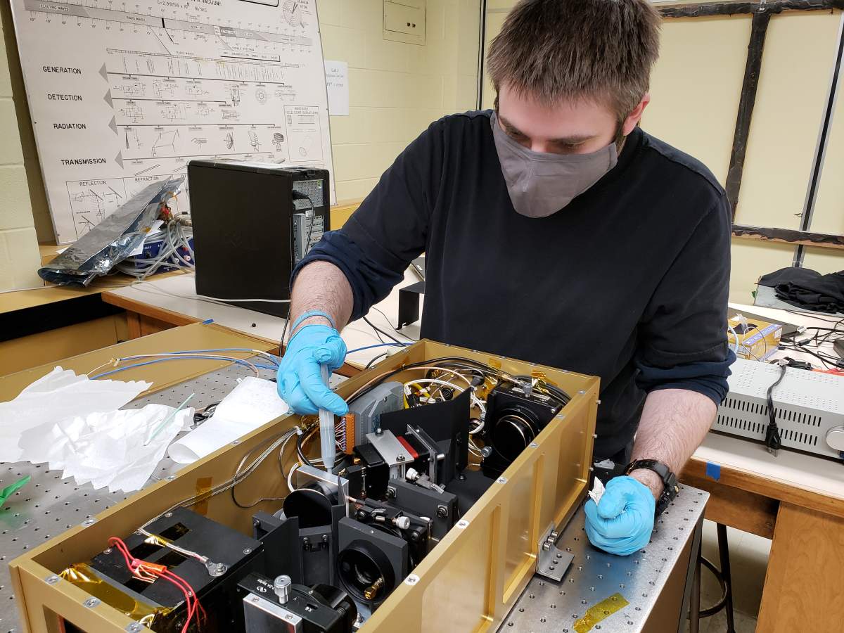 One of the instruments destined for space at USask being worked.