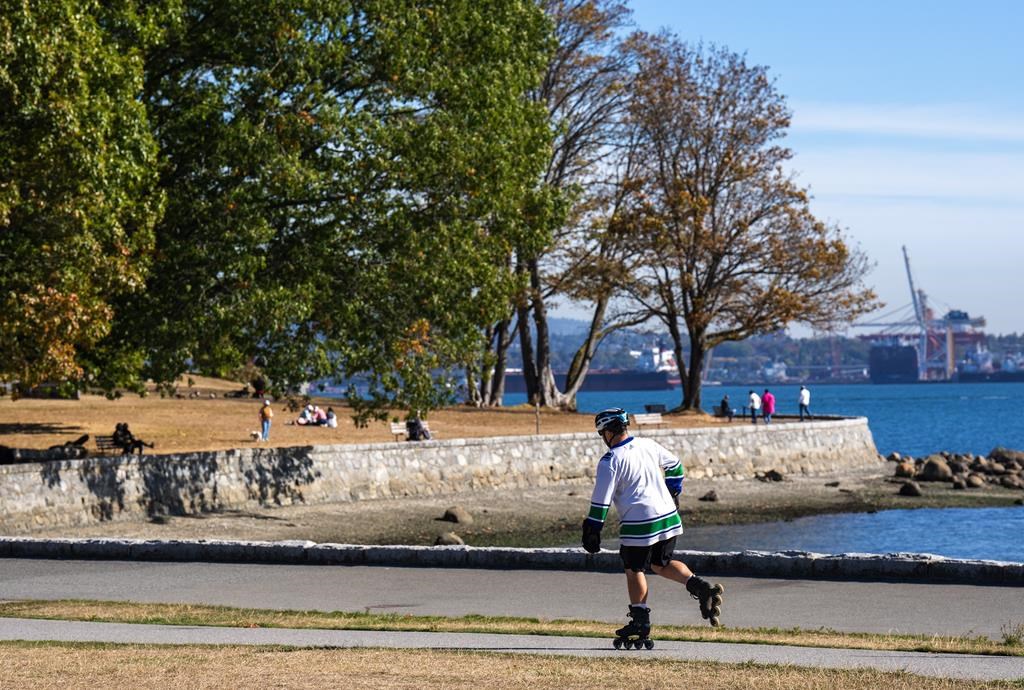 People enjoy the outdoors in very dry conditions in Vancouver’s Stanley Park, Wednesday, Oct. 12, 2022.