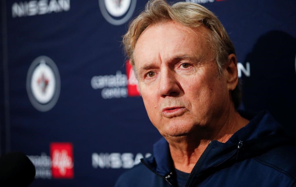 Winnipeg Jets new head coach Rick Bowness speaks to media during opening day of their NHL training camp practice in Winnipeg on September 22, 2022.