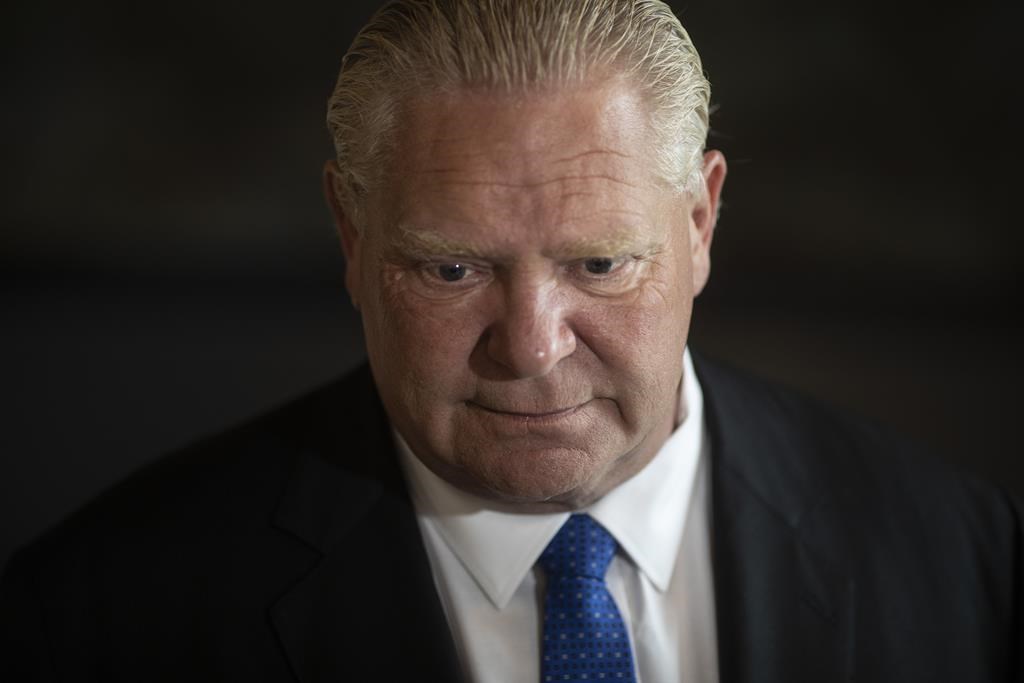 Ontario Premier Doug Ford speaks to the media after attending the opening of the Kubota's new Canadian corporate headquarters and distribution facility in Pickering, Ont. on Wednesday October 12, 2022. 