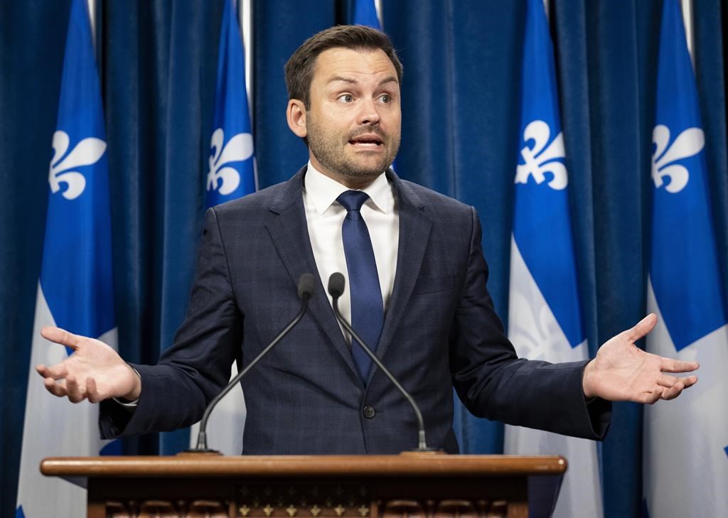 Parti Québécois Leader Paul St-Pierre Plamondon speaks at a news conference, Monday, Oct. 17, 2022 at the legislature in Quebec City. 