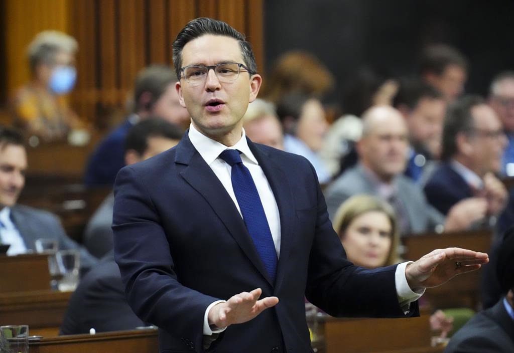 Conservative Leader Pierre Poilievre stands during question period in the House of Commons on Parliament Hill in Ottawa, on Thursday, Oct. 20, 2022.