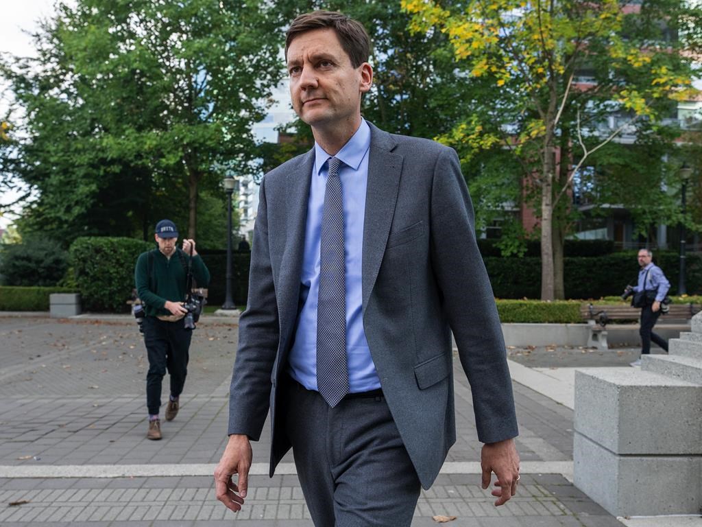 Former B.C. attorney general and housing minister David Eby arrives for a news conference in a park in downtown Vancouver, Thursday, Oct. 20, 2022. THE CANADIAN PRESS/Jonathan Hayward.