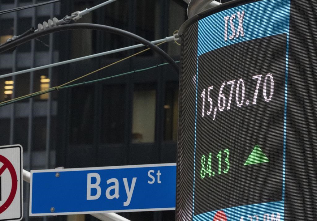 A sign board in Toronto shows the closing number for the TSX on Thursday October 29, 2020. THE CANADIAN PRESS/Frank Gunn.