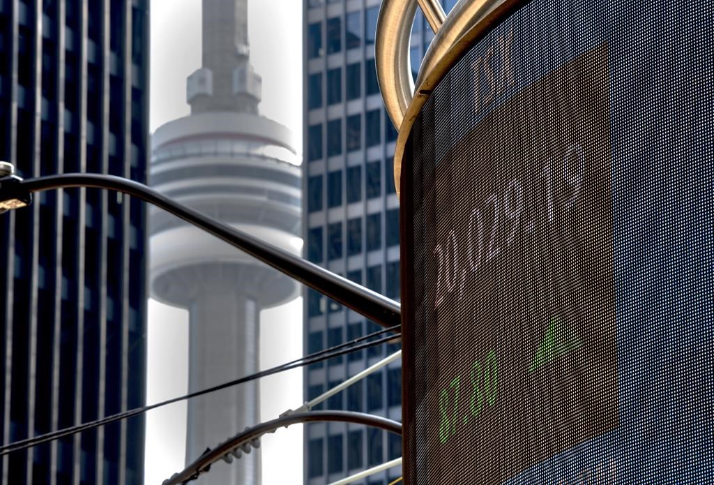 A sign board displays the TSX close in Toronto, Friday, June 4, 2021. THE CANADIAN PRESS/Frank Gunn.