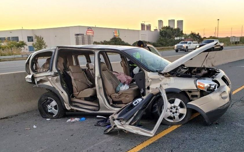 A photo of the minivan following a fatal crash on Highway 400 in Vaughan.