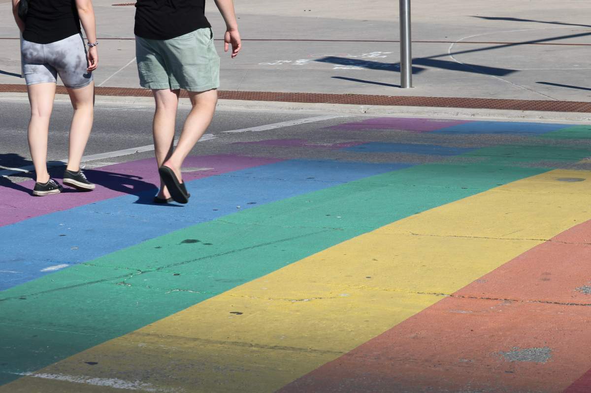 Pride rainbow crosswalk in downtown Barrie near the waterfront. Aug. 14, 2022