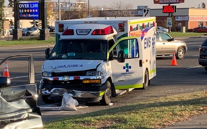 Edmonton police were called to the area of 127 Street and 140 Avenue on Monday after an ambulance was involved in a collision.