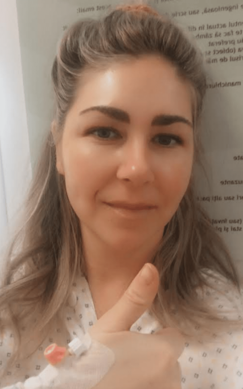 Port Coquitlam, B.C. resident Angela Mock is seen at the Monza Hospital in Bucharest, where she had multiple procedures for deep infiltrating pelvic endometriosis on March 16, 2021.