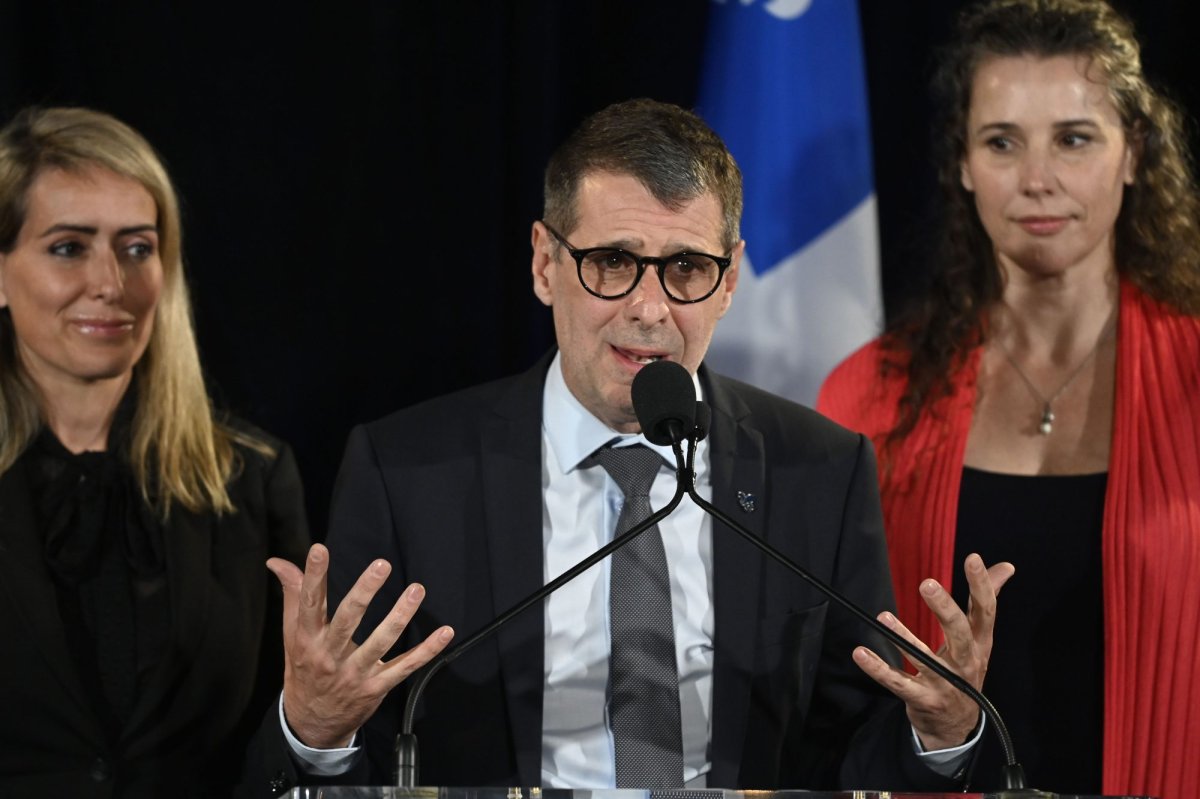 Quebec Conservative Leader Eric Duhaime speaks following the night’s results at the Conservative election night headquarters in Lac-Delage, Que., Monday, Oct. 3, 2022. THE CANADIAN PRESS/Bernard Brault