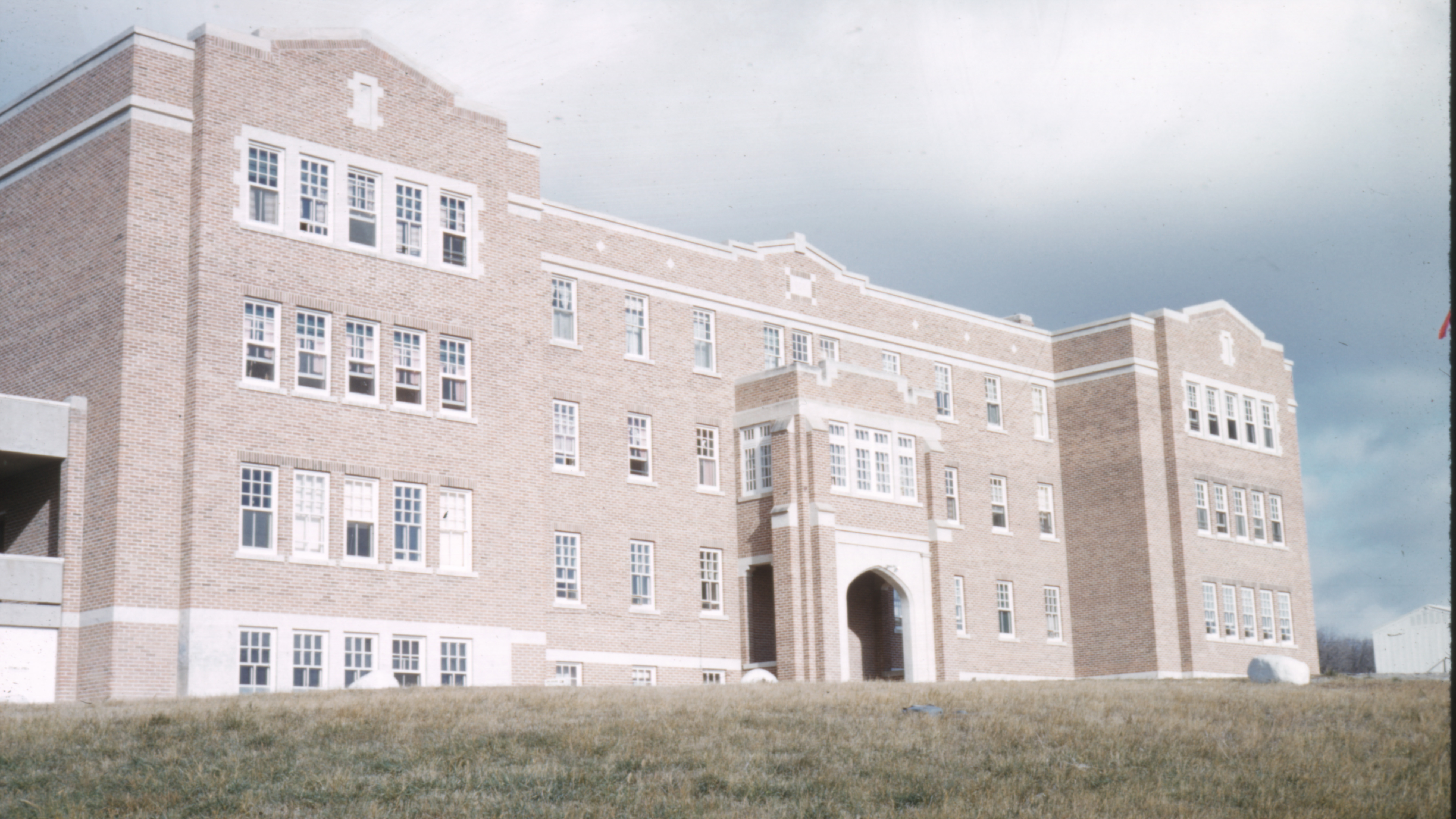 The exterior of the Brandon Residential School in 1960.
