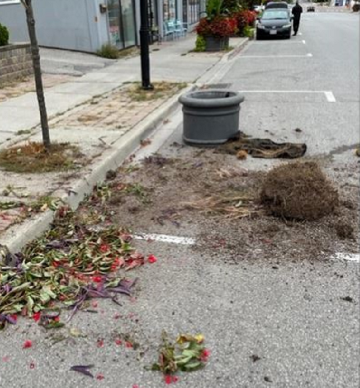 Police say 17 decorative planters in Newmarket, Ont., were damaged.