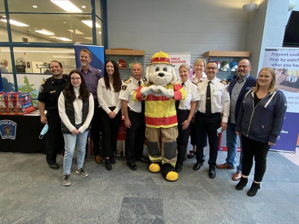Members of the Guelph Fire Dept., NFPA, and Co-Operators were on hand for launch of Fire Prevention Week.