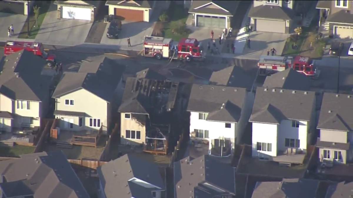 A fire destroyed a home in north Edmonton's Rapperswill area on Monday, Oct. 17, 2022.