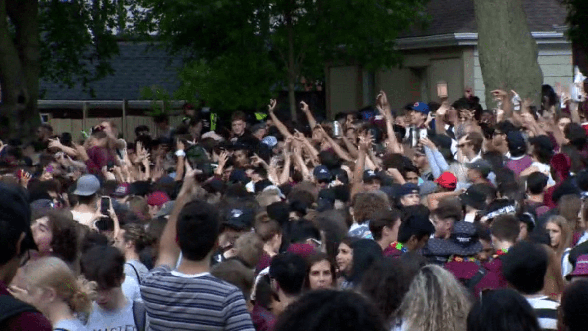 A photo posted on social media in October of 2021 from what Hamilton Police called an 'unsanctioned homecoming' event in the city's Westdale area.