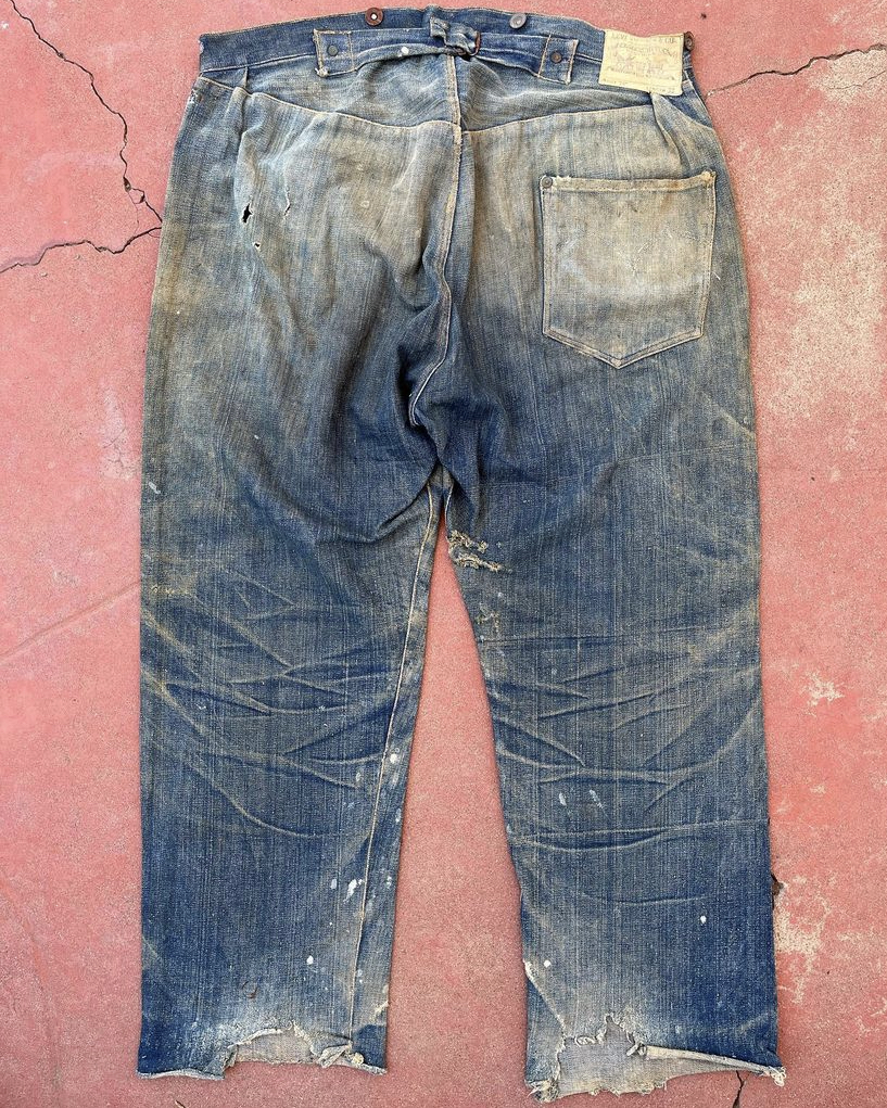 The 1800s Levi's jeans, facing backward.