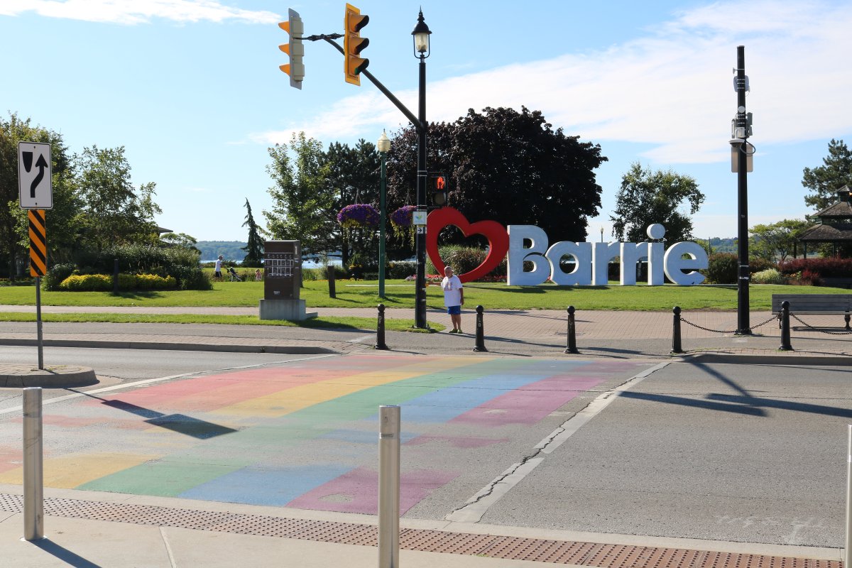 Pride rainbow crosswalk in downtown Barrie near the waterfront. Aug. 14, 2022