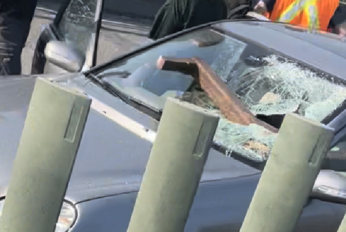 No injuries after metal piece flies off truck, hits car windshield on Ironworkers Bridge