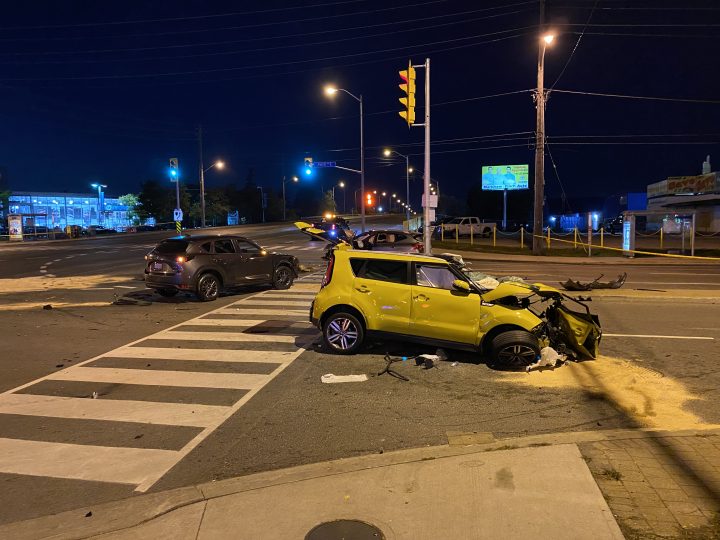 First responders on the scene of a collision in the area of  Markham Road and Finch Avenue.